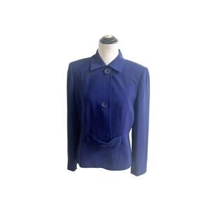Studio Tahari Colbalt Women's Blue Solid 100% Polyester Buttons Blazer Size 12